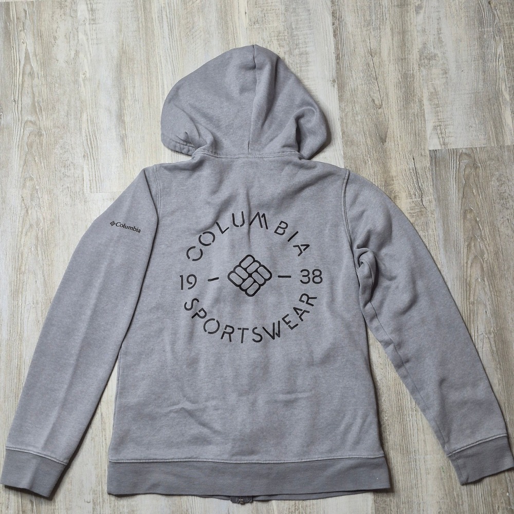 Columbia Trek Full Zip Graphic Hoodie Gray Womans XS Outdoor Gorpcore Cozy‎